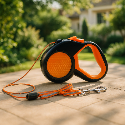 longe pour chien orange sol arbres