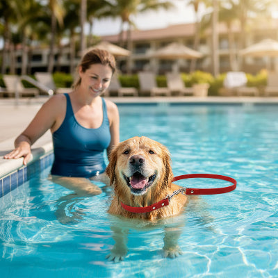 longe pour chien rouge piscine maitre arbre maison