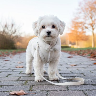 Manteau Chien blanc dehors automne 