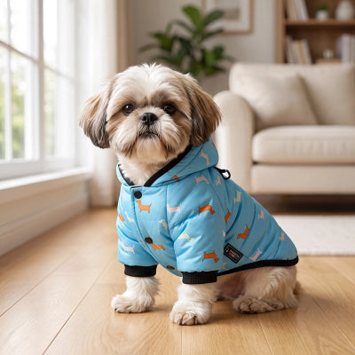 Manteau Chien bleu petit chien assis 