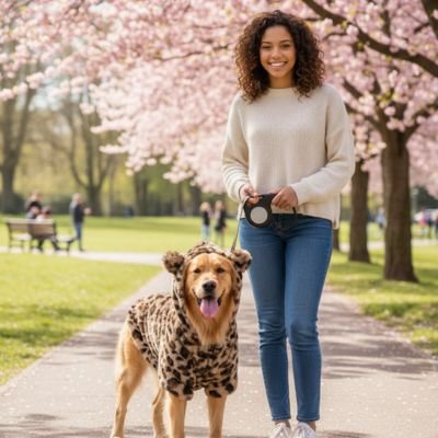 Manteau Chien marron marche avec son maitre sur un parc