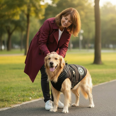 manteau chien noir marche avec son maitre