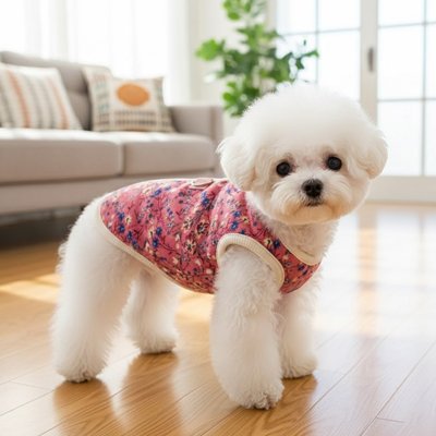 Manteau Chien rose dans un salon