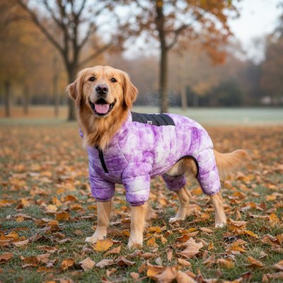 manteau pas cher pour chien résistant et confortable violet sur 
feuilles morte
