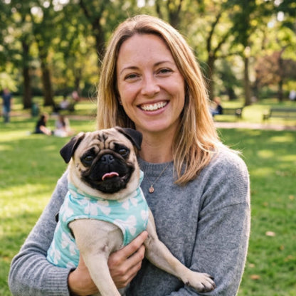 Manteau pour Chien bleu ciel dans les bras maître 