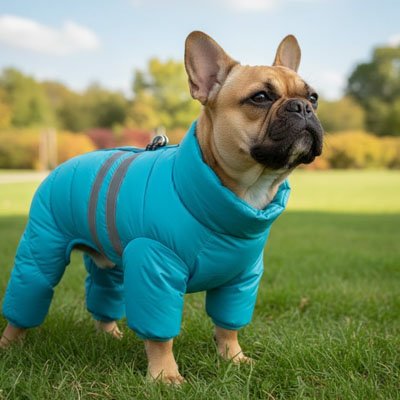 Manteau pour Chien bleu sur la pelouse