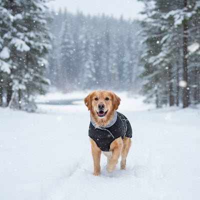 manteau pour chien noir marche dans la neige