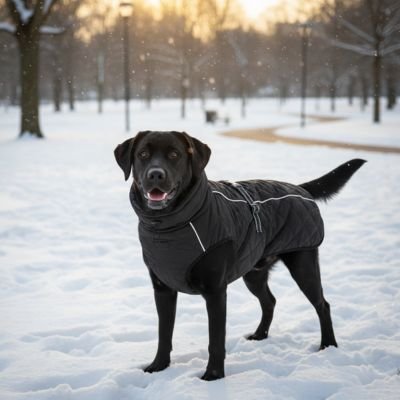 Manteau pour Chien  noir prend une marche sur neige