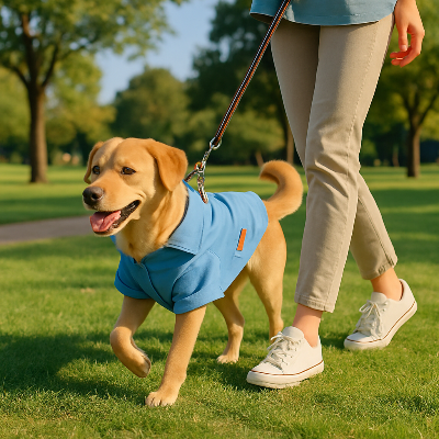 manteau pour petit chien marche avec son maitre parc