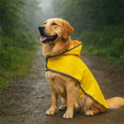 Manteau raflaichissant pour chien sur une terre battue