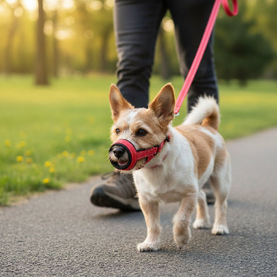 muselière anti aboiement pour chien contrôle respirante rouge petit chien 