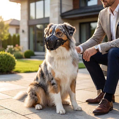 museliere berger australien confortable chien assis été 