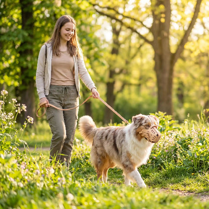muselière berger australien en cuir respirant maître promène chien