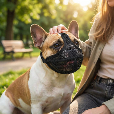 
muselière bouledogue francais confort et bouledogue francais fierté

