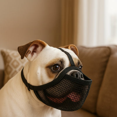 museliere bouledogue liberte et respirante chien au salon