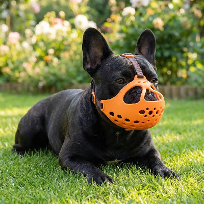 museliere bouledogue silicone adapte couche sur la pelouse