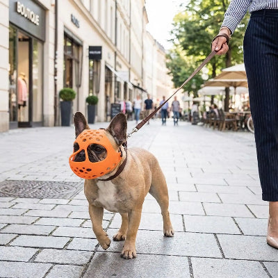 museliere bouledogue silicone adapte orange balade maitre