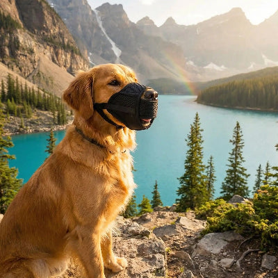 museliere chiot noir assis au bord du arc