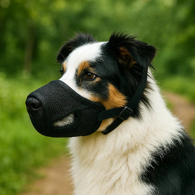 museliere chiot noir bien dans la nature