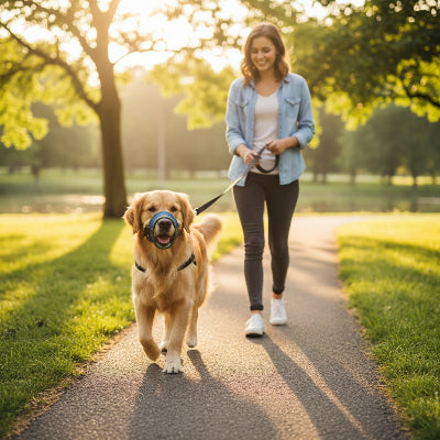 muselière chiot sécuritaire et efficace maître balade chien au parc

