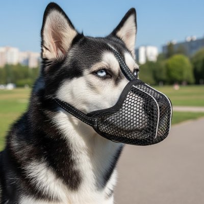 Muselière petit chien​ noir confortable et rassurant 