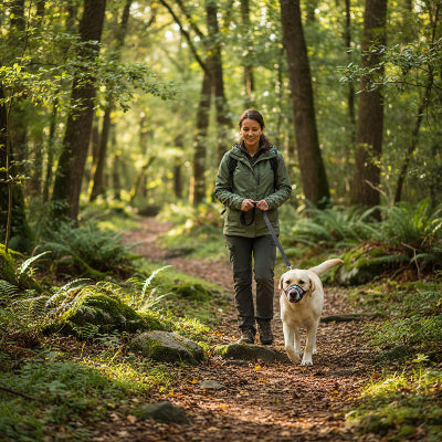 muselière petit chien yorkshire protection complète dans la forêt maître 