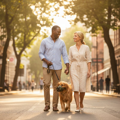 muselière pour chiot aérée et ajustable maître en ville avec son chien