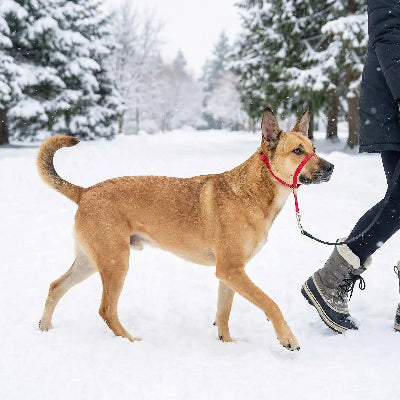 museliere pour chiot educative confort rouge chien marche neige maitre
