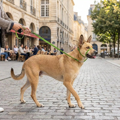 museliere pour chiot educative confort vert au centre ville balade avec maitre

