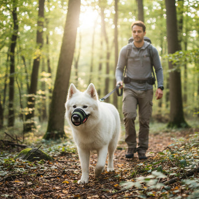 muselière pour chiot protection morsure balade dans la foret maitre 