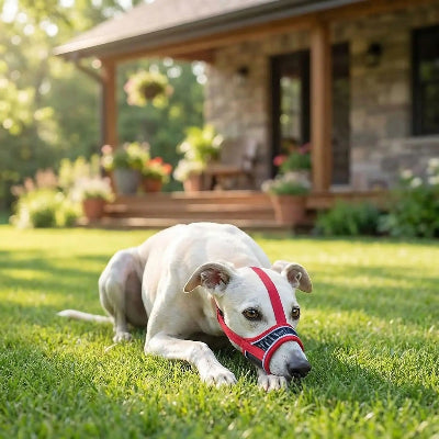 muselière pour chiot qualité ajustable chien devant la maison
