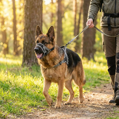 muselière pour chiot respiration confort gris foret maitre
