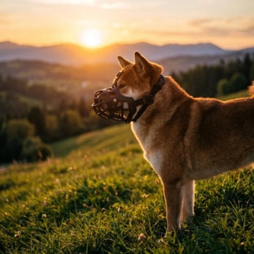 Muselière pour yorkshire noir chien au levé du soleil 