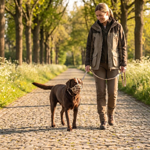 muselière pour yorkshire respira maître sourit chien heureux
