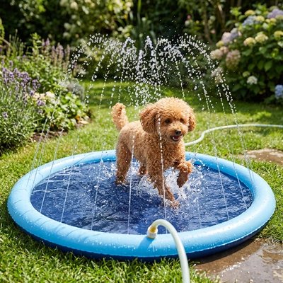 Piscine Chien saute de joie