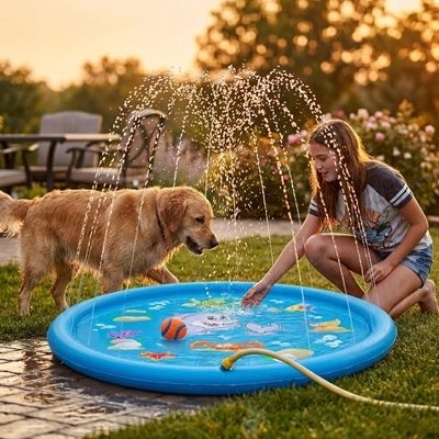Piscine pour Chien avec une jeune fille joue