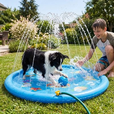 Piscine pour Chien joue avec le jeune