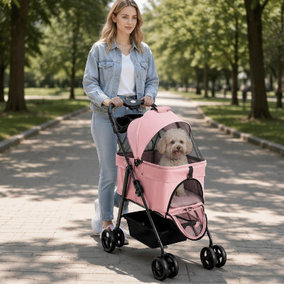 poussette pour chien confortable et pratique rose maitre balade son chien
