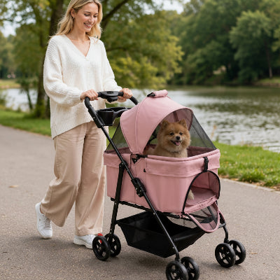 poussette pour chien confortable et pratique rose