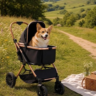 Poussette pour Chien noir dans un parc