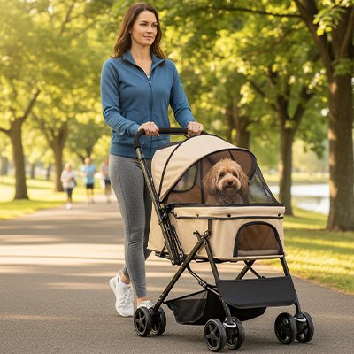 Poussette pour Chien promenade assuree maitre promene son chien au parc