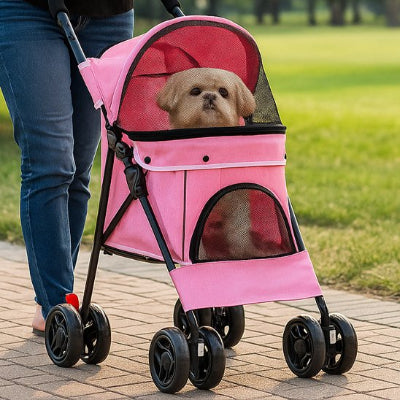 poussette pour Chien rose chien a intérieur se balade a cote d un parc