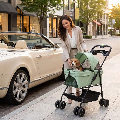 poussettes pour chiens portable et durable maître à côté voiture