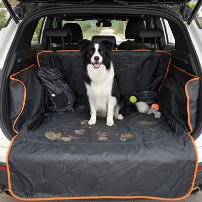 Protection chien voiture chien assis dans la valise tranquillement