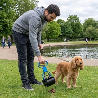 Ramasse crotte chien​ bleu près eau