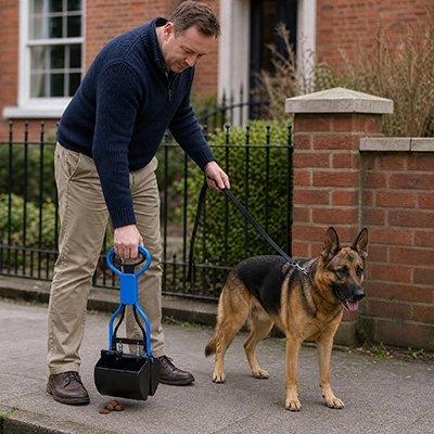 Ramasse crotte chien​ maître en action