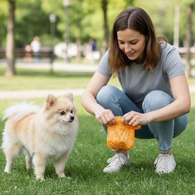sac a crotte biodegradable orange main maitre
