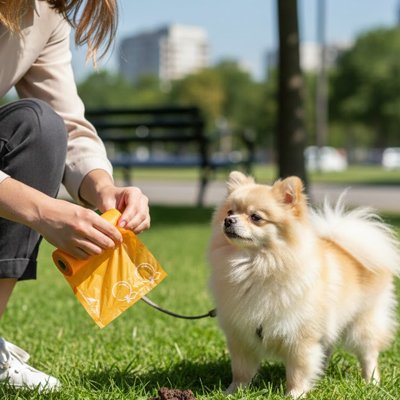 sac a crotte biodegradable orange sac main maitre chien a cote