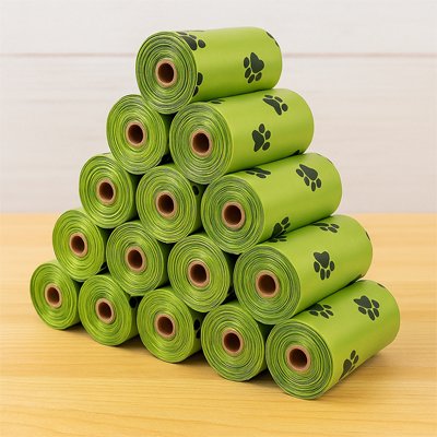 Sac a crotte​ biodegradables eco canin  paquets sur une table