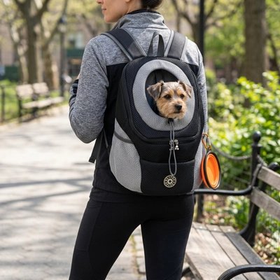 Sac a dos chien balade au parc sur dos maître 